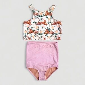 Kortni Jeane Girls Size 5 Two-Piece Swimsuit – Tigers + Pink Ribbed